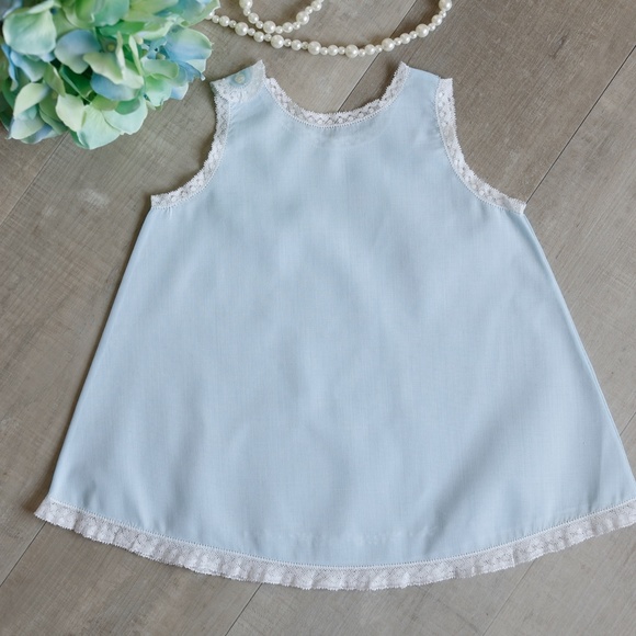 RARE Blue Heirloom Dress & Slip Newborn to 3 Month Feltman Brothers Vintage Lace - Picture 8 of 10
